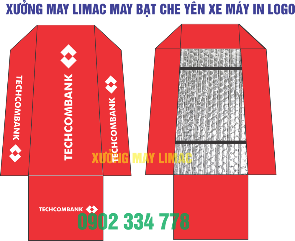 tấm che yên xe máy in logo ngân hàng techcombank